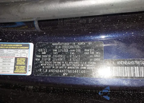 2022 Kia Carnival Mpv Lx Seat Package from USA, damaged, VIN KNDNB4H37N6146146